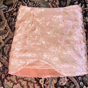 Elliatt Blush Sequin Asymmetrical Mini Skirt